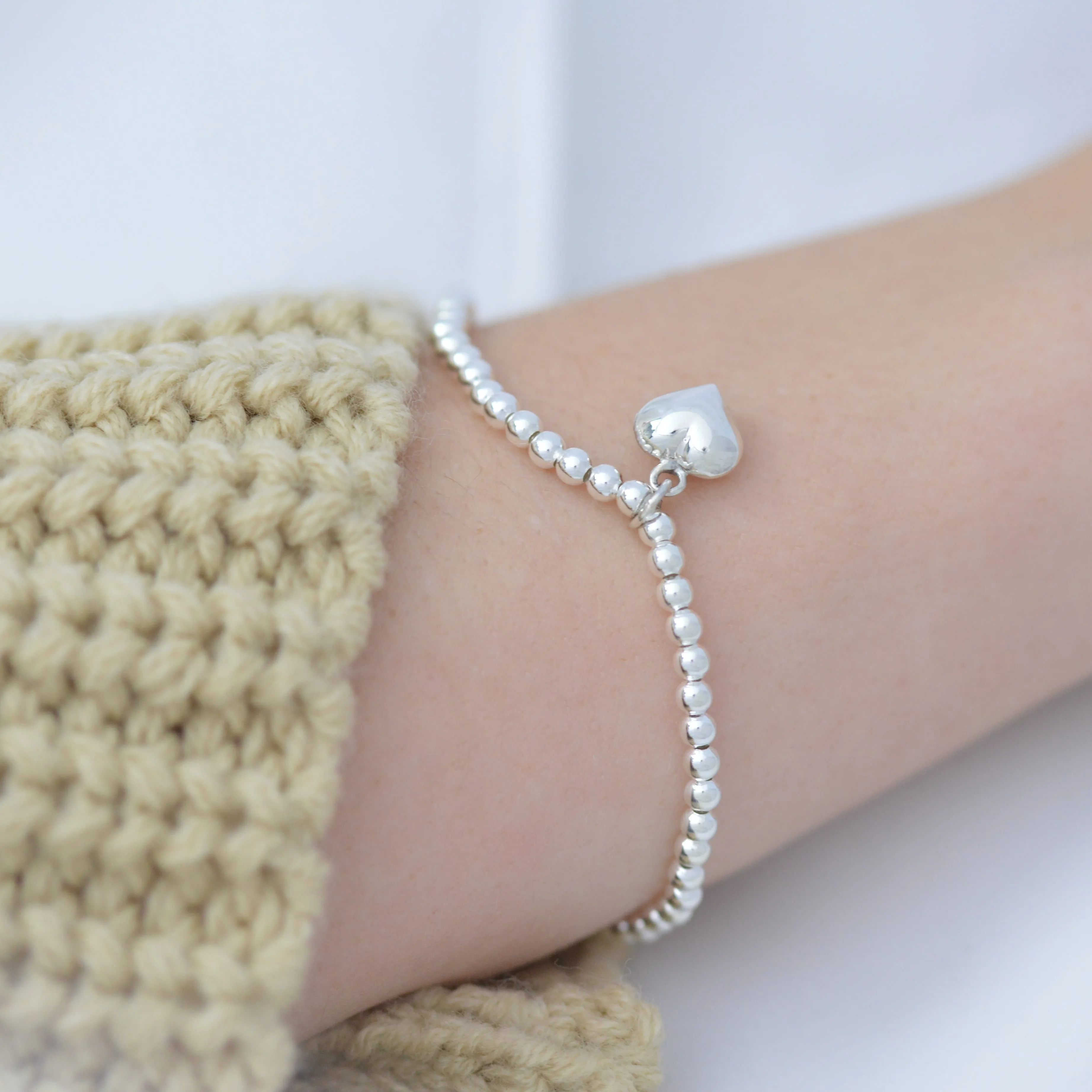 Beaded Heart Stretchy Bracelet