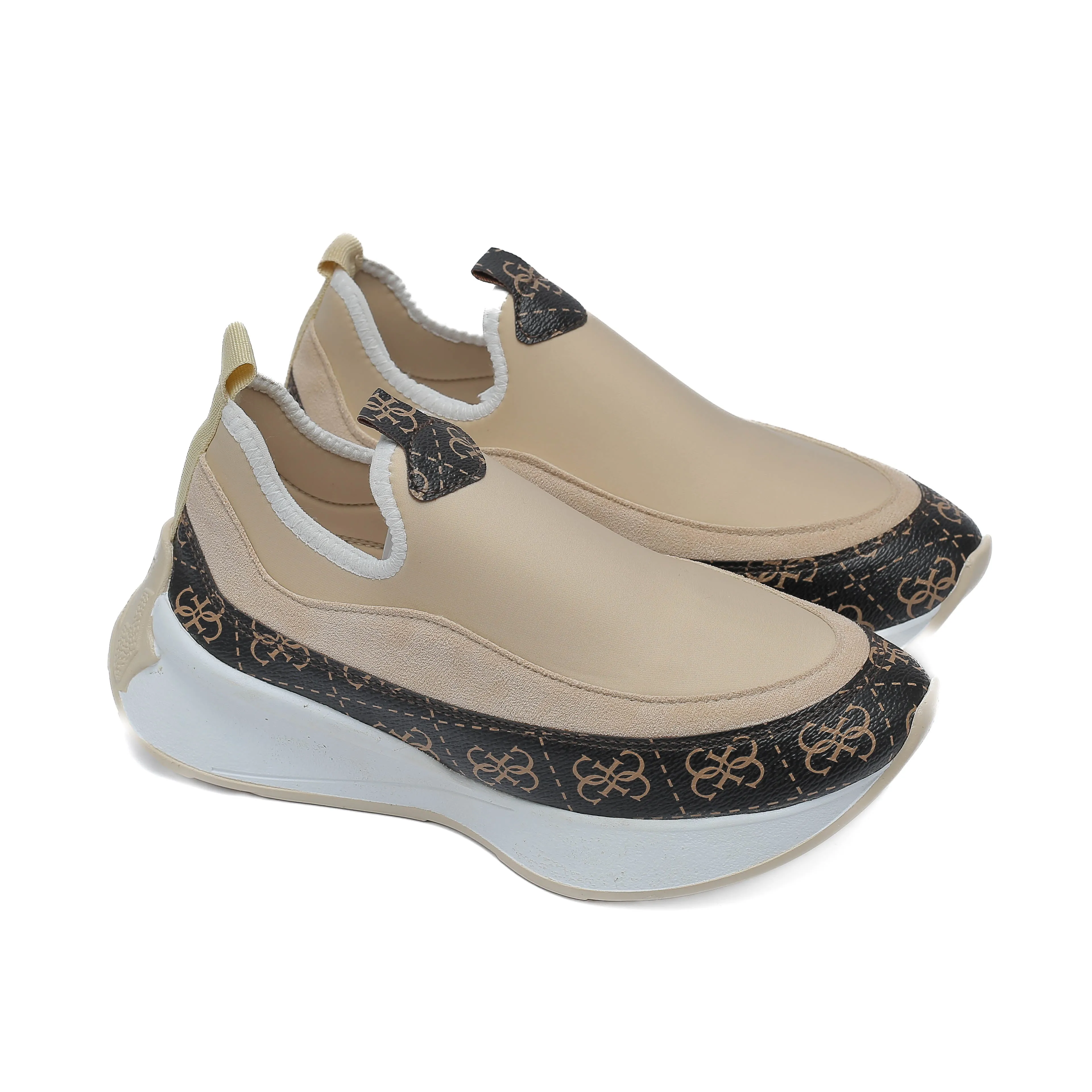 Beige Printed Slip-On Sneakers