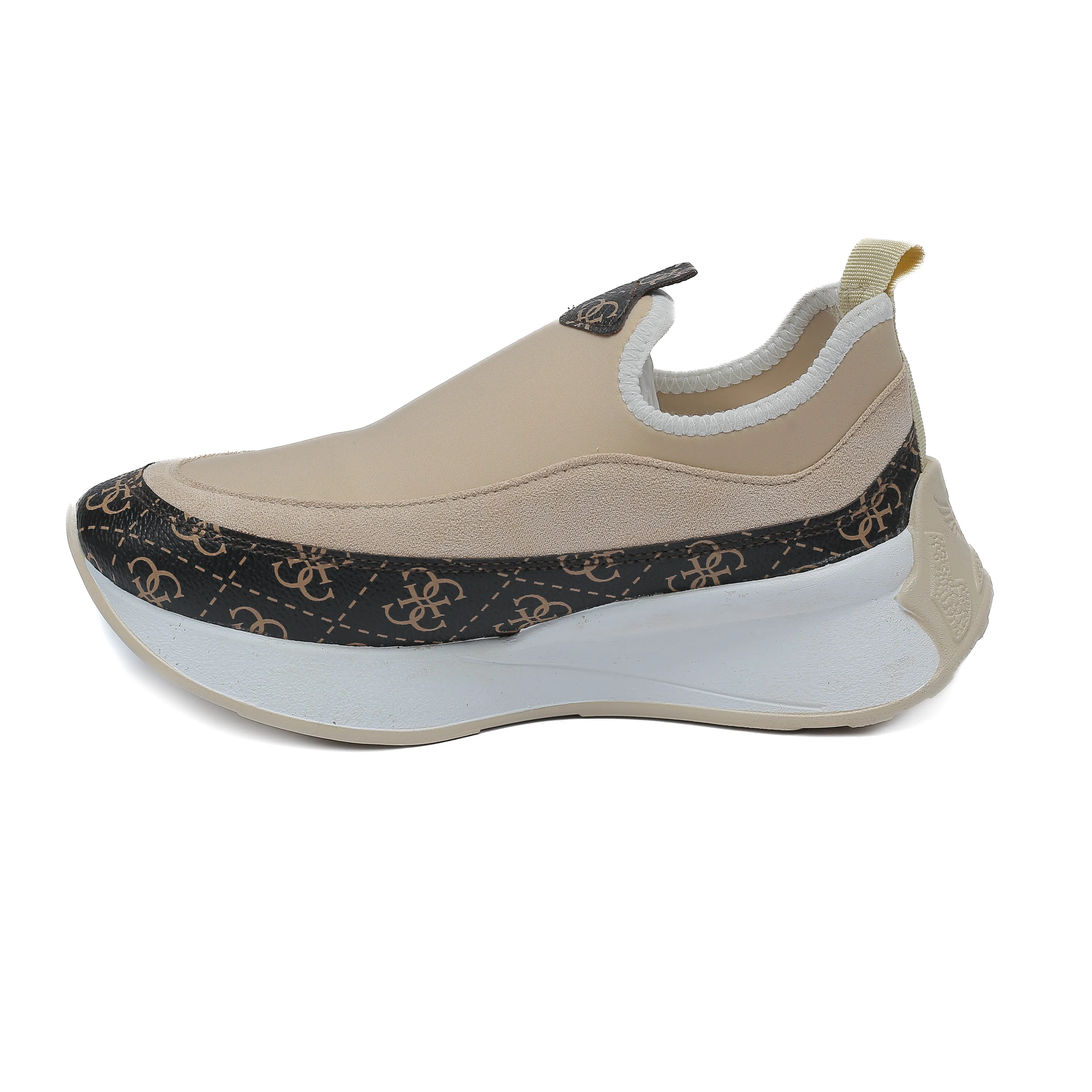 Beige Printed Slip-On Sneakers