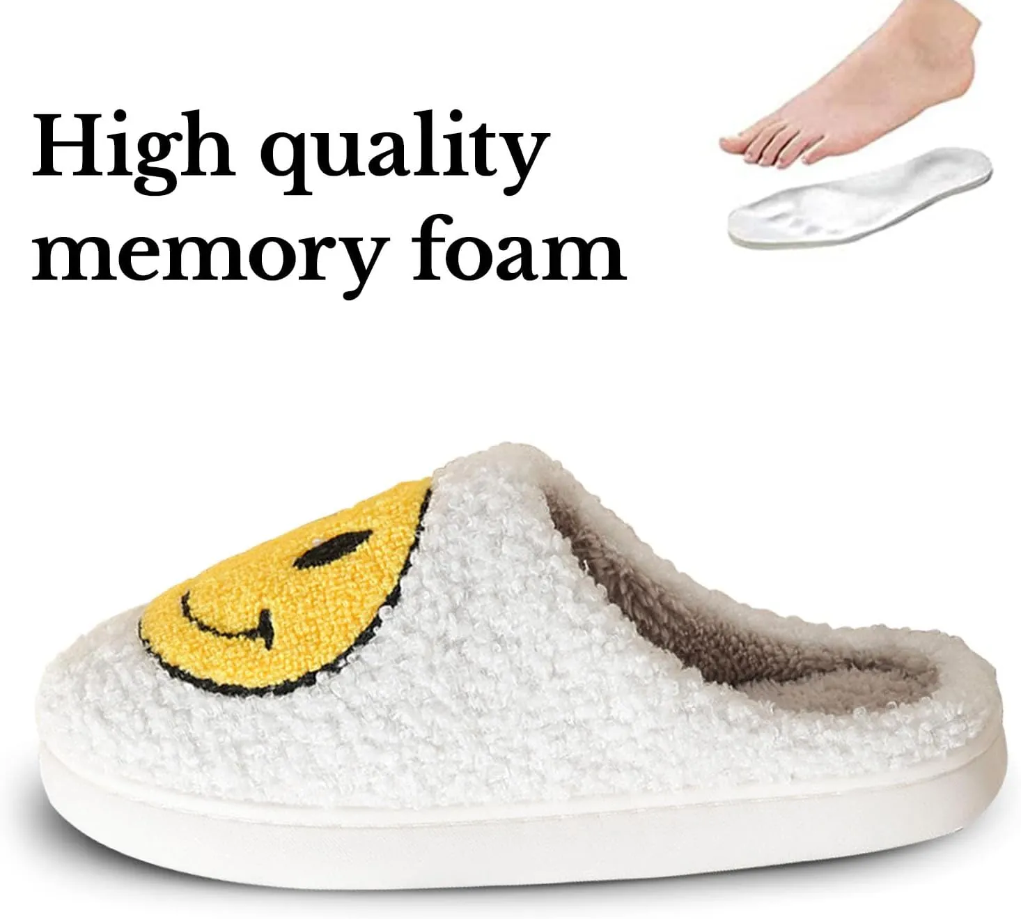 Beishani Smile Face Slippers for Women Happy face slippers Retro Soft Plush Warm Slip-on Slippers Cozy Indoor Outdoor Womens Slippers