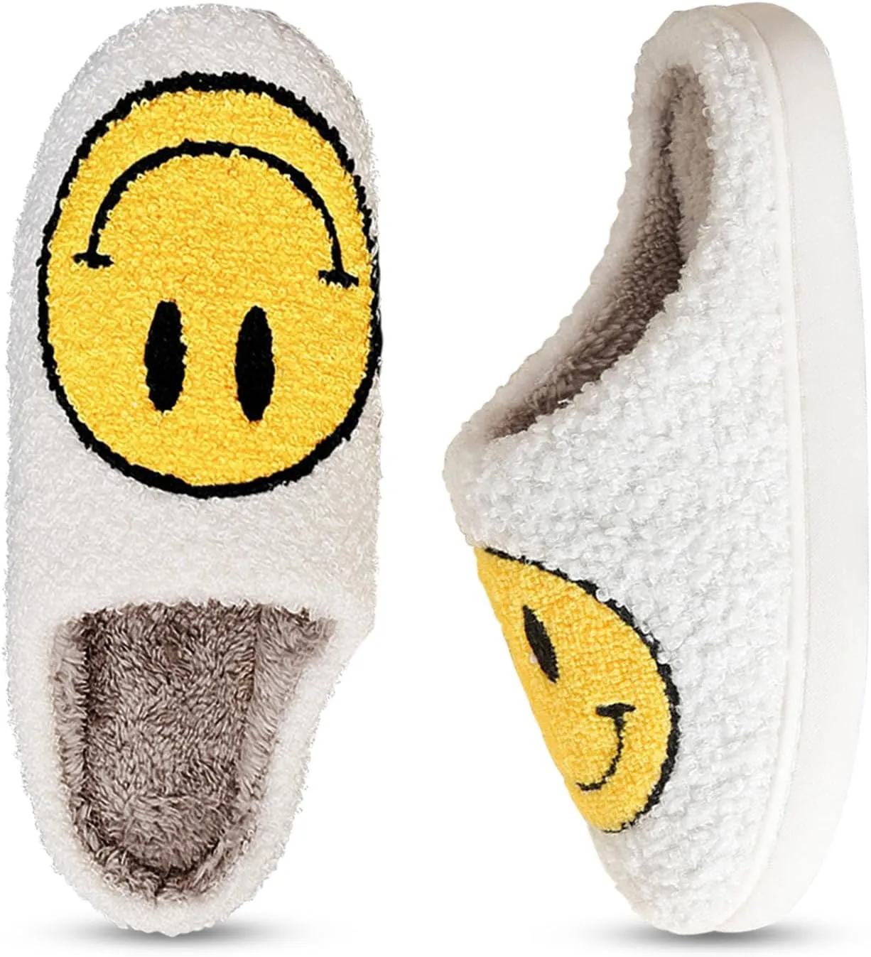 Beishani Smile Face Slippers for Women Happy face slippers Retro Soft Plush Warm Slip-on Slippers Cozy Indoor Outdoor Womens Slippers