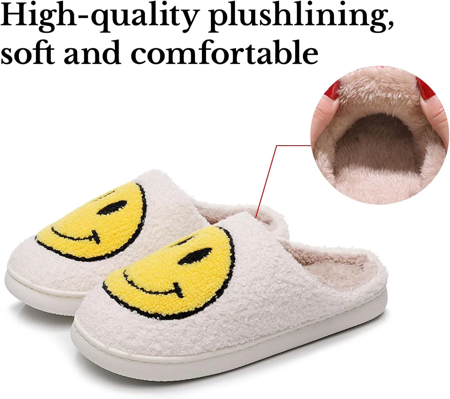 Beishani Smile Face Slippers for Women Happy face slippers Retro Soft Plush Warm Slip-on Slippers Cozy Indoor Outdoor Womens Slippers