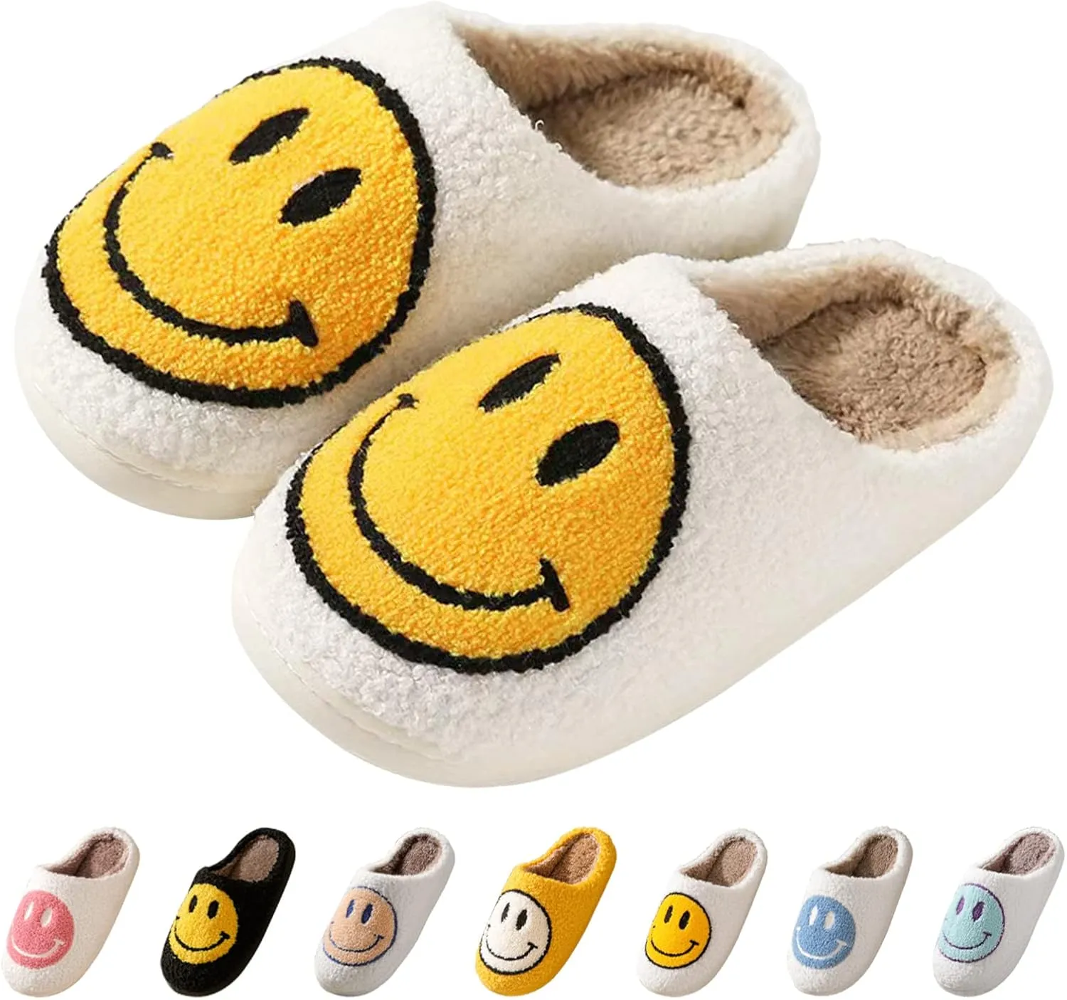 Beishani Smile Face Slippers for Women Happy face slippers Retro Soft Plush Warm Slip-on Slippers Cozy Indoor Outdoor Womens Slippers