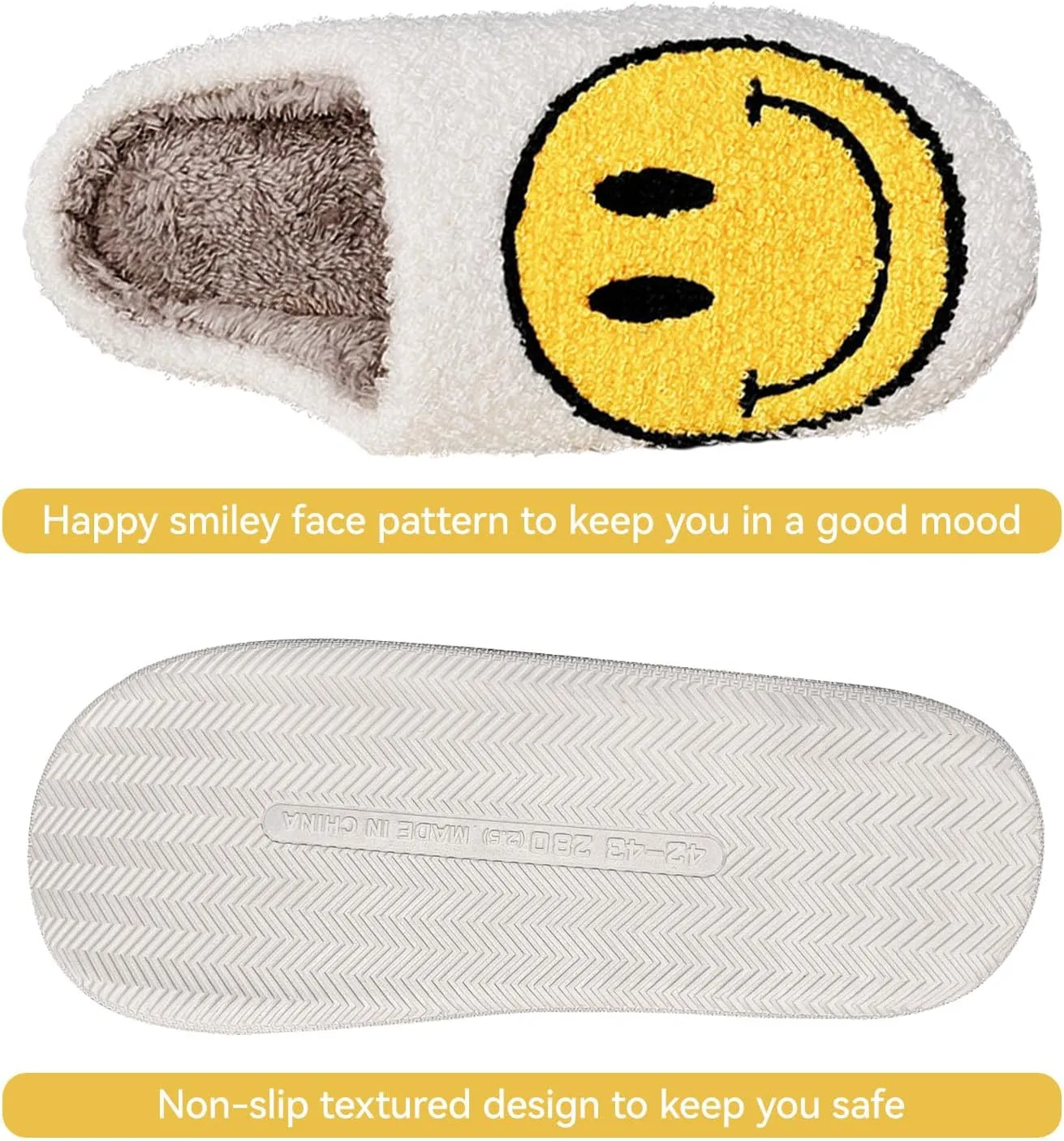 Beishani Smile Face Slippers for Women Happy face slippers Retro Soft Plush Warm Slip-on Slippers Cozy Indoor Outdoor Womens Slippers