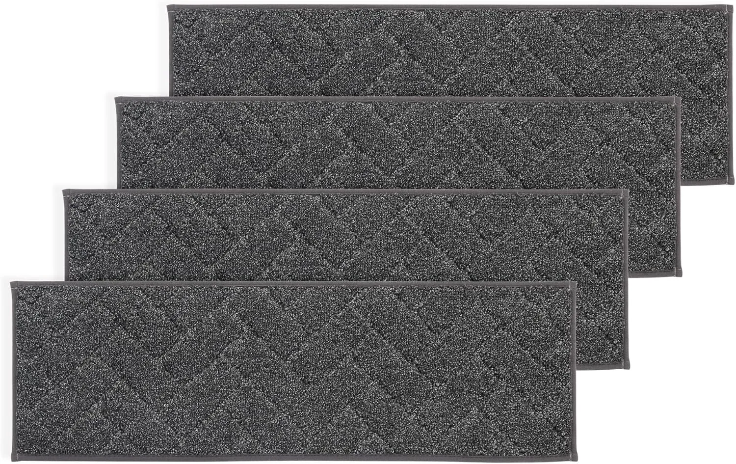 BEQHAUSE Stair Treads Non Slip Stair Runners Step Carpet Mat for Wooden Steps Indoor Machine Washable 28inX9in Edging Polyester Soft Stair Rugs for Kids Elders Pets with TPE Backing(Black,4pcs)