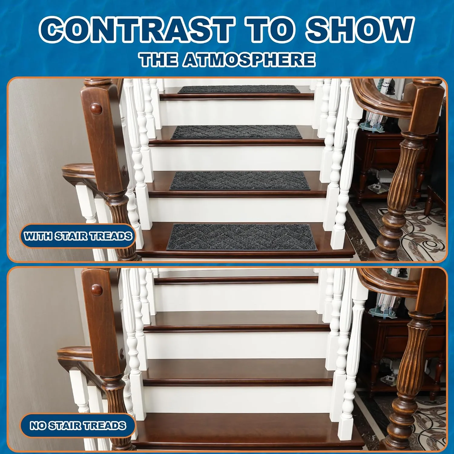 BEQHAUSE Stair Treads Non Slip Stair Runners Step Carpet Mat for Wooden Steps Indoor Machine Washable 28inX9in Edging Polyester Soft Stair Rugs for Kids Elders Pets with TPE Backing(Black,4pcs)