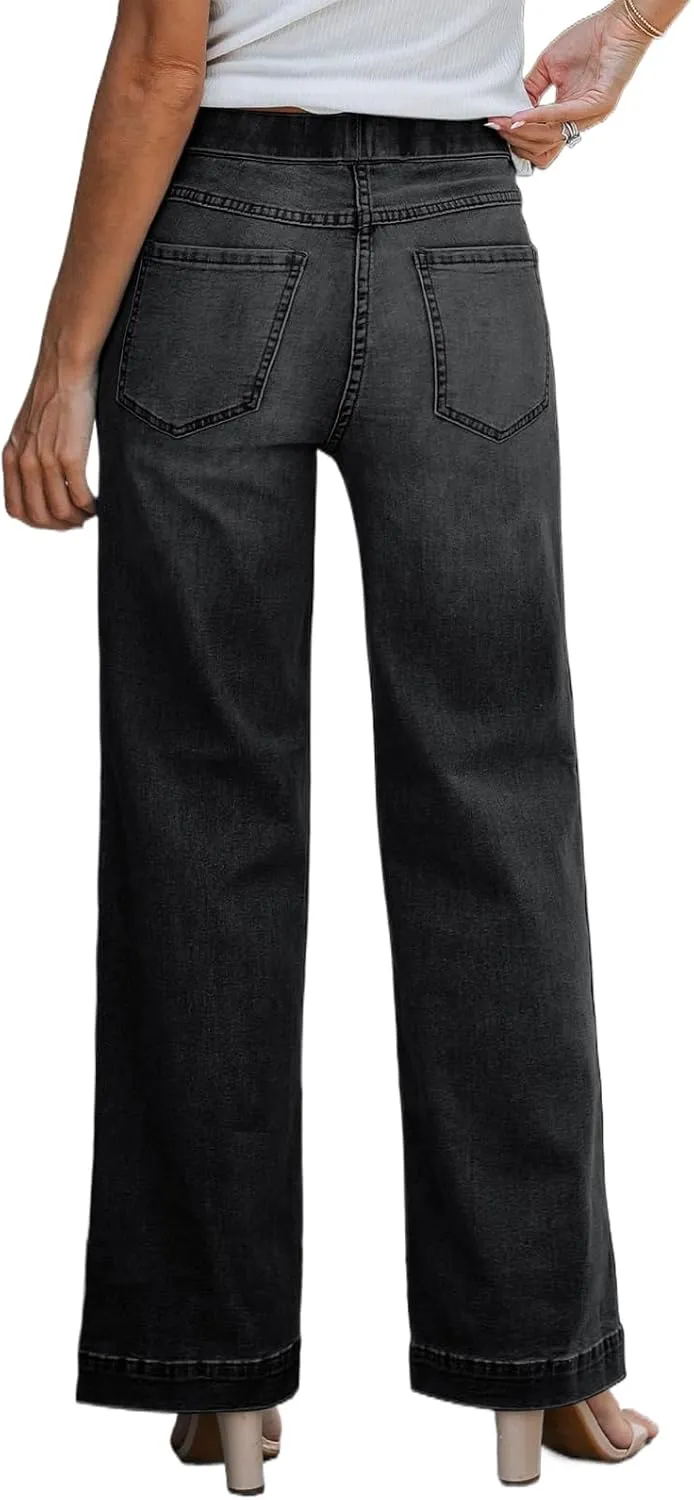 BestGirl Women's Baggy Jeans Pull On Stretchy Loose High Waisted Wide Leg Denim Pants Y2K 90s