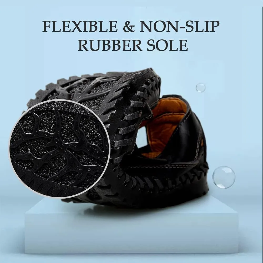Bitiger Mens Closed Toe Leather Sandals Outdoor Adjustable Fisherman Sandals