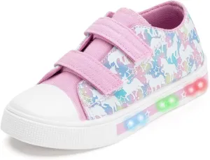 Boys Girls Sneakers Light Up Canvas Shoes for Toddler Kids Easy Fasten Fashion Shoes with Hook and Loops