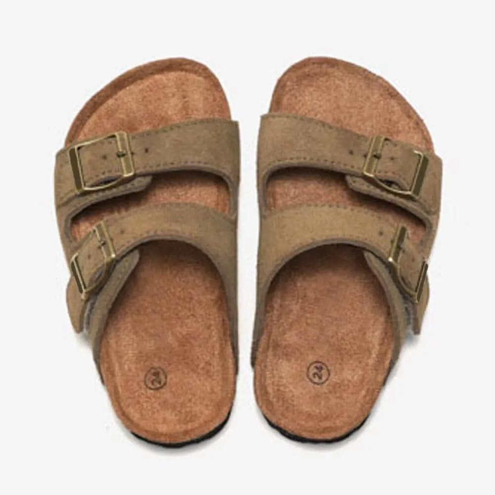 Boys Girls Summer Cork Footbed Slide Sandal, Arch Support Outdoor Suede Sandals with Adjustable Buckle for Toddler/Little Kid/Big Kid