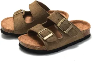 Boys Girls Summer Cork Footbed Slide Sandal, Arch Support Outdoor Suede Sandals with Adjustable Buckle for Toddler/Little Kid/Big Kid