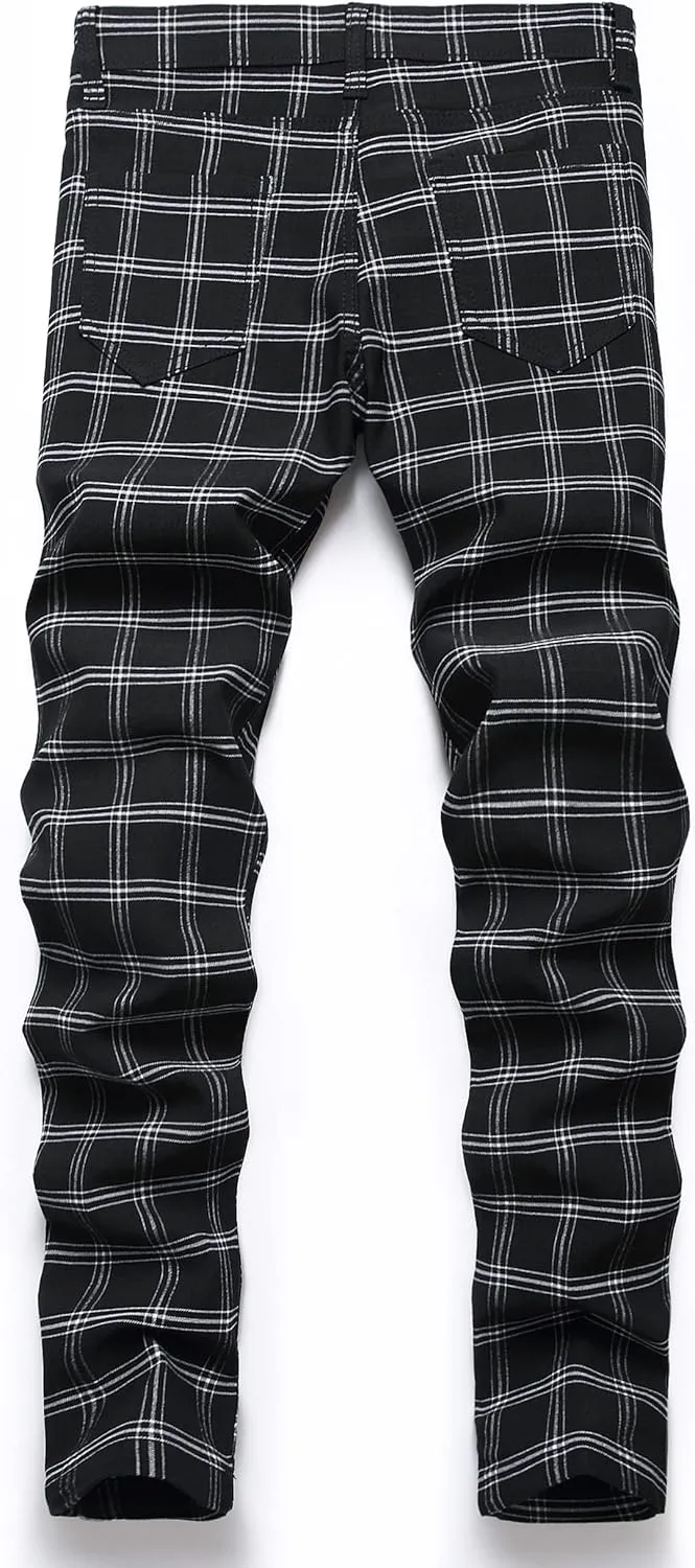 Boy's Khaki Chino Pants School Uniform Dress Plaid Skinny Fit Stretch Fashion Comfy Pants