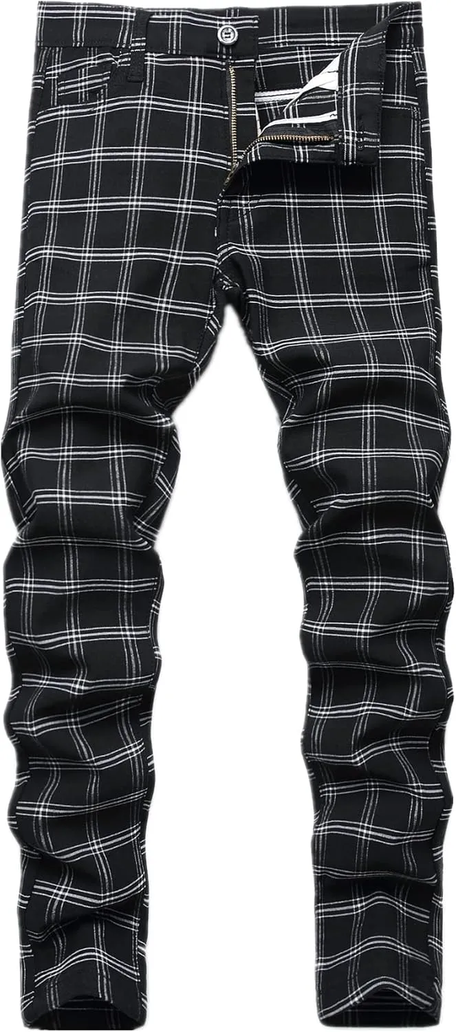Boy's Khaki Chino Pants School Uniform Dress Plaid Skinny Fit Stretch Fashion Comfy Pants