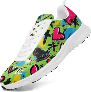 Breathable Golf Shoes for Men, Artistic Design Women's Spikeless Golf Sneakers with Heel Ventilation Sport Trainers