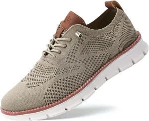 Breeze Men's Urban Ultra Comfortable Mesh Dress Sneakers - Business Casual Walking Shoes (Khaki, 12.5)