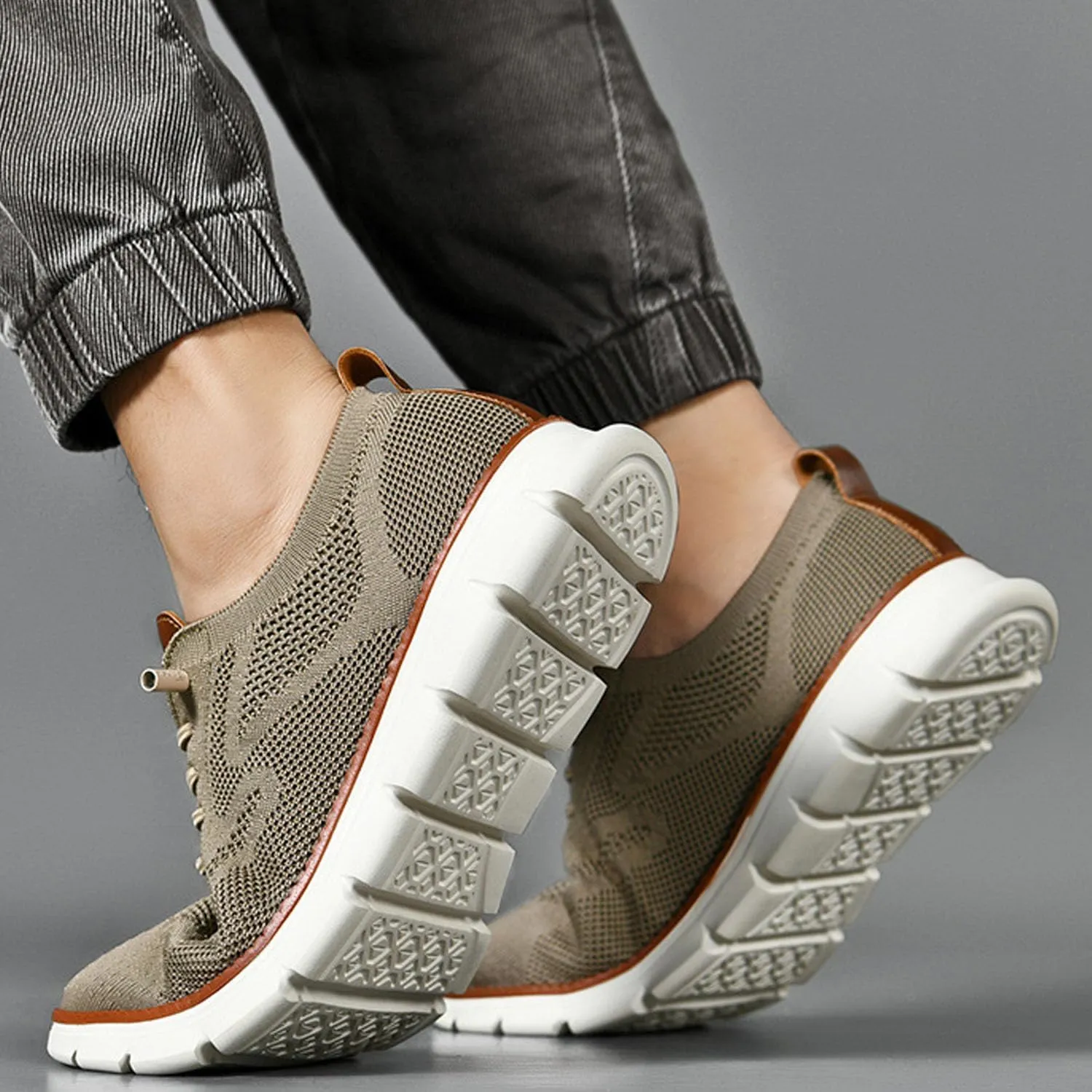 Breeze Men's Urban Ultra Comfortable Mesh Dress Sneakers - Business Casual Walking Shoes (Khaki, 12.5)