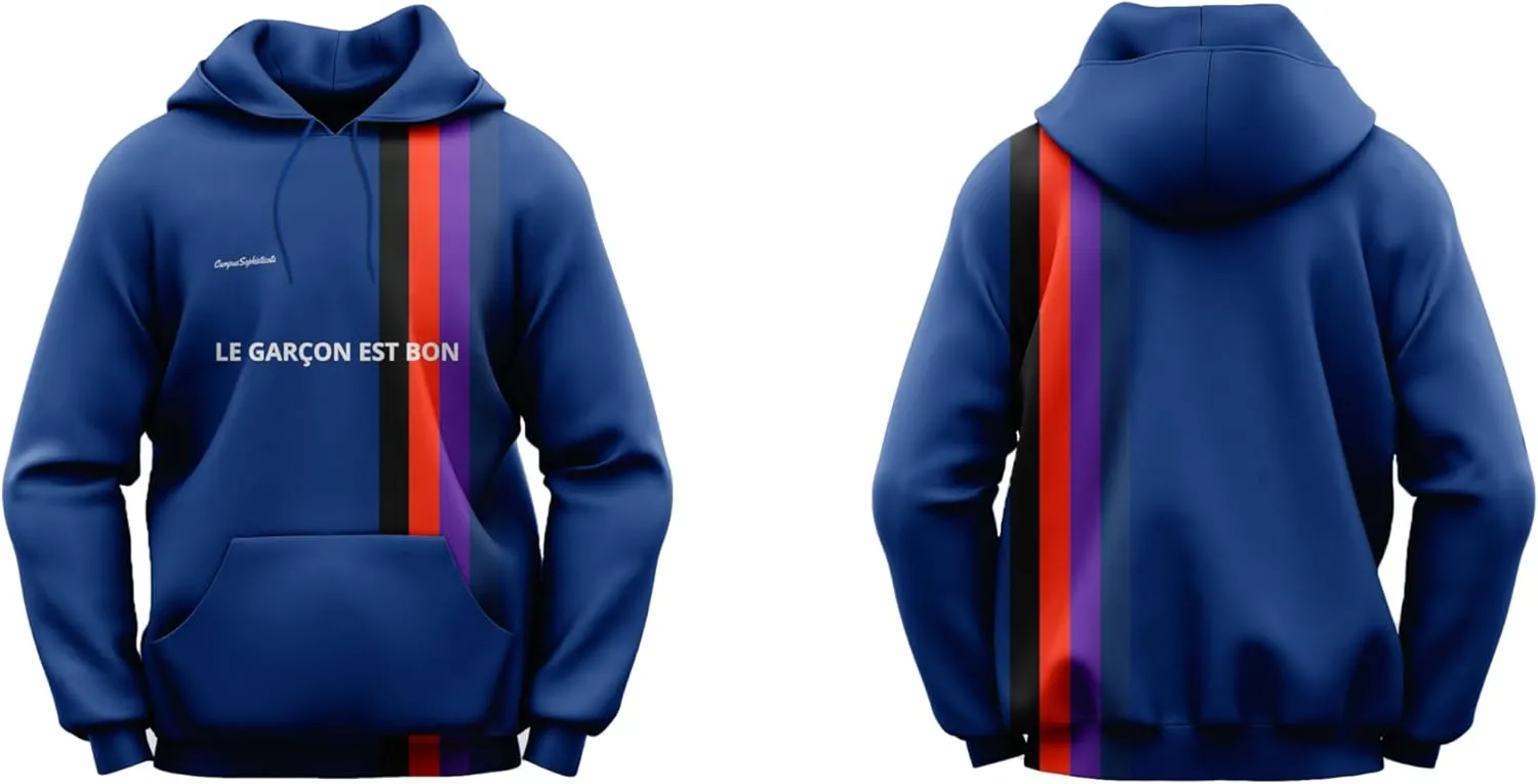 Campus Sophisticate Men's Premium Hoodie LE GARCON EST BON | Soft Breathable Lightweight Sport Sweatshirt