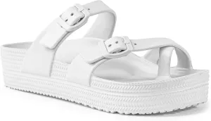 CAMVAVSR Womens Sandals with Arch Support - Comfortable Adjustable Buckles Beach Slides - Lightweight Summer Platform Sandal Chunky Cushioned
