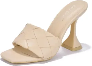Cape Robbin Affection Black Vegan Quilted Open Toe Mule Heels Slip On Sandals