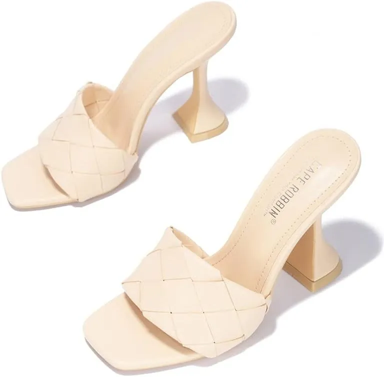 Cape Robbin Affection Black Vegan Quilted Open Toe Mule Heels Slip On Sandals