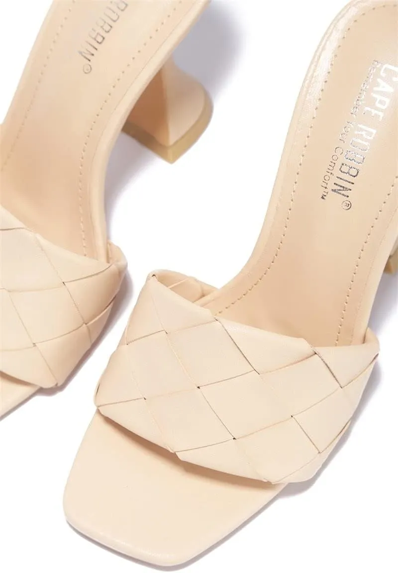 Cape Robbin Affection Black Vegan Quilted Open Toe Mule Heels Slip On Sandals