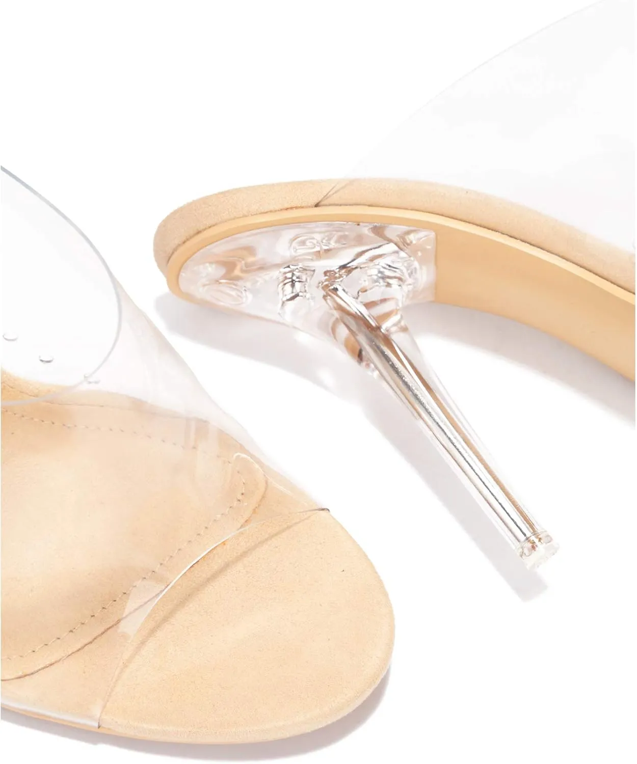 Cape Robbin Allure Lucite Clear PVC Mules Open Toe Stiletto Heel Pumps Nude