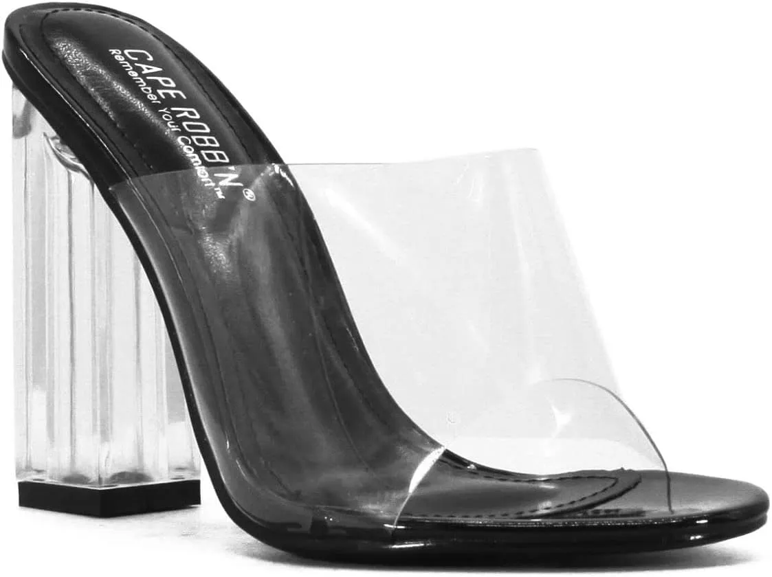 Cape Robbin Open Toe Clear Transparent Lucite Wedge Heel Mules Pump Sandals