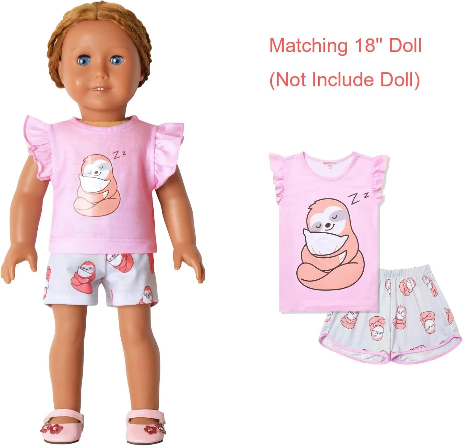 CHILDRENSTAR Matching Girls&Doll Pajama Sets Summer Pjs Flutter Sleeve Sleepwear