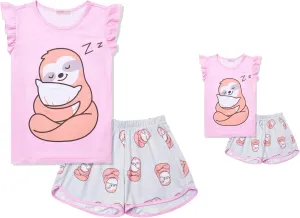 CHILDRENSTAR Matching Girls&Doll Pajama Sets Summer Pjs Flutter Sleeve Sleepwear