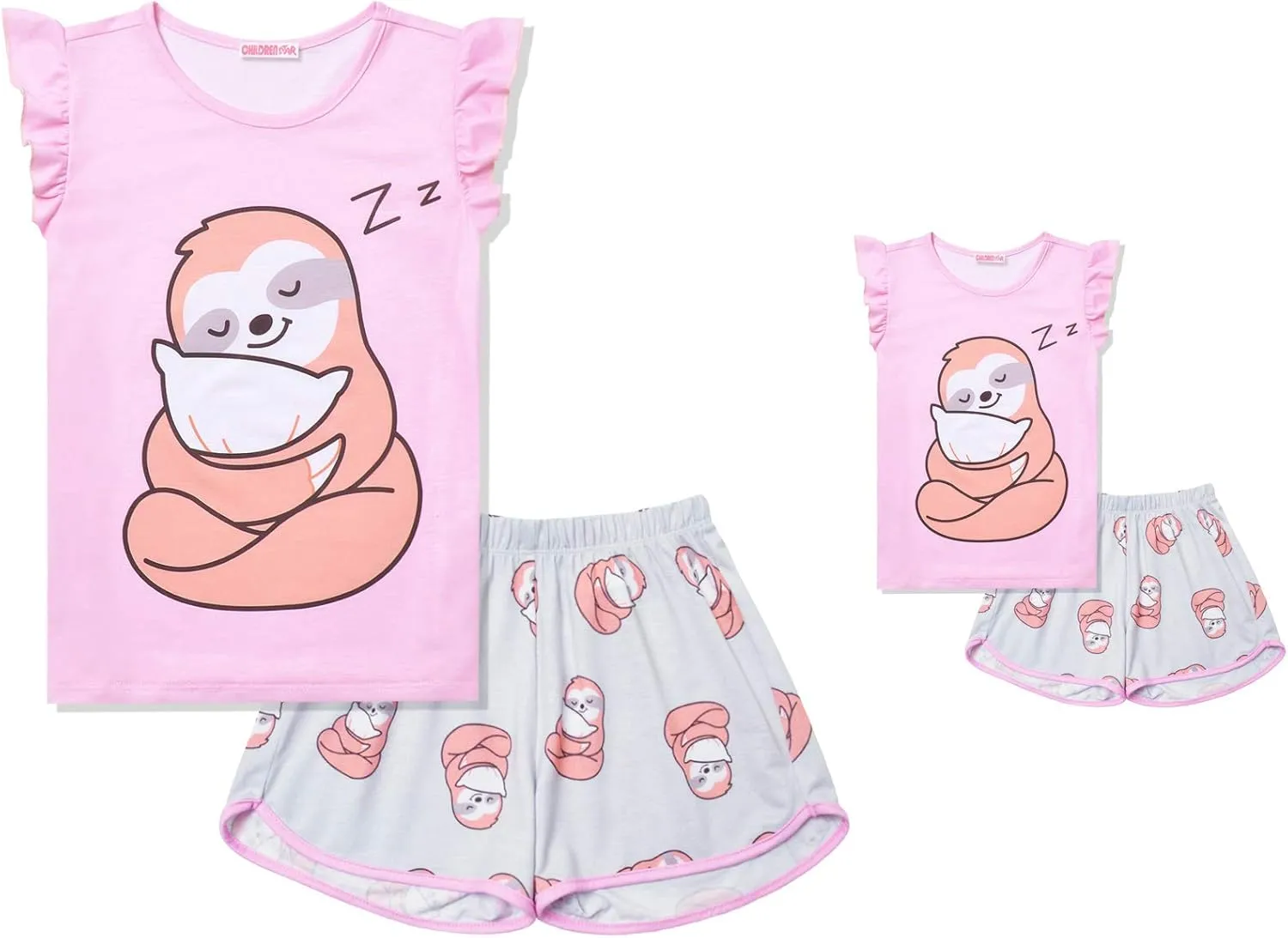 CHILDRENSTAR Matching Girls&Doll Pajama Sets Summer Pjs Flutter Sleeve Sleepwear