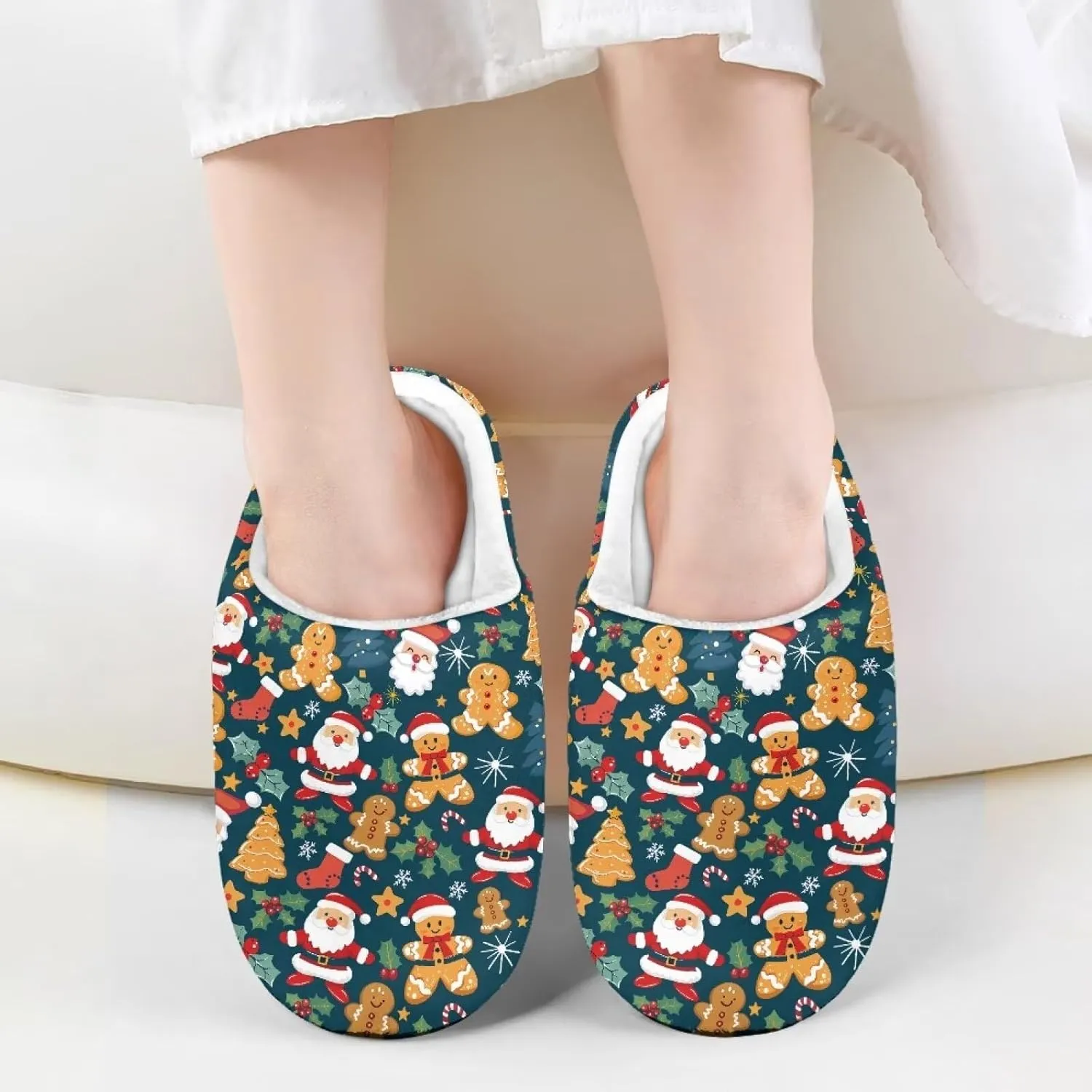 Christmas Kids Fuzzy Warm House Slippers for Girls Non Slip Rubber Sole Home Slippers for Toddlers Size 9-15