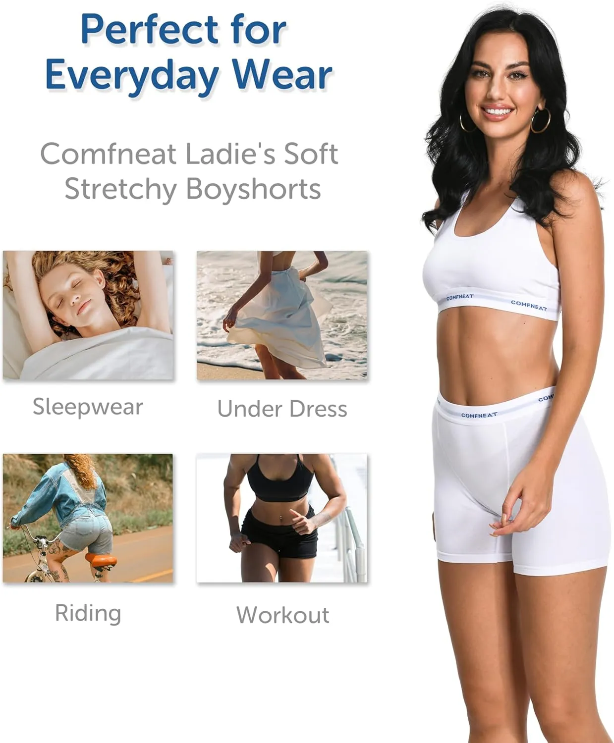Comfneat Women's 4-Pack Boyshorts Cotton Spandex Boxer Briefs Stretchy Underwear Knitwear