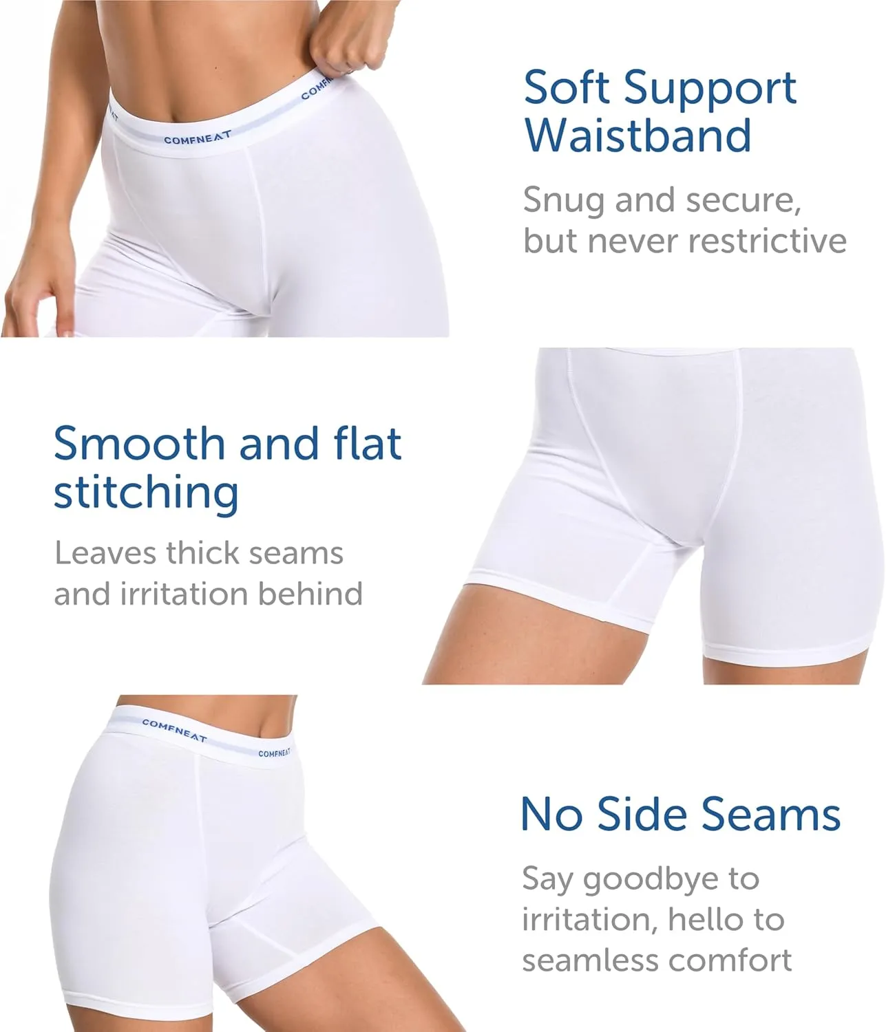 Comfneat Women's 4-Pack Boyshorts Cotton Spandex Boxer Briefs Stretchy Underwear Knitwear
