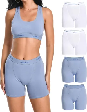 Comfneat Women's 4-Pack Boyshorts Cotton Spandex Boxer Briefs Stretchy Underwear Knitwear