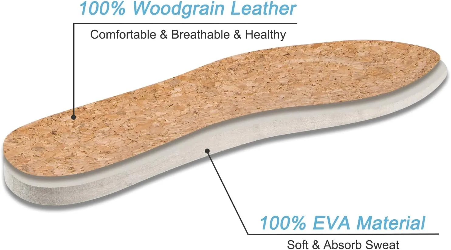Cork Insoles for Hey Dude Men's Wally Shoes Replacement, Footwear Inserts Comfortable & Light-Weight