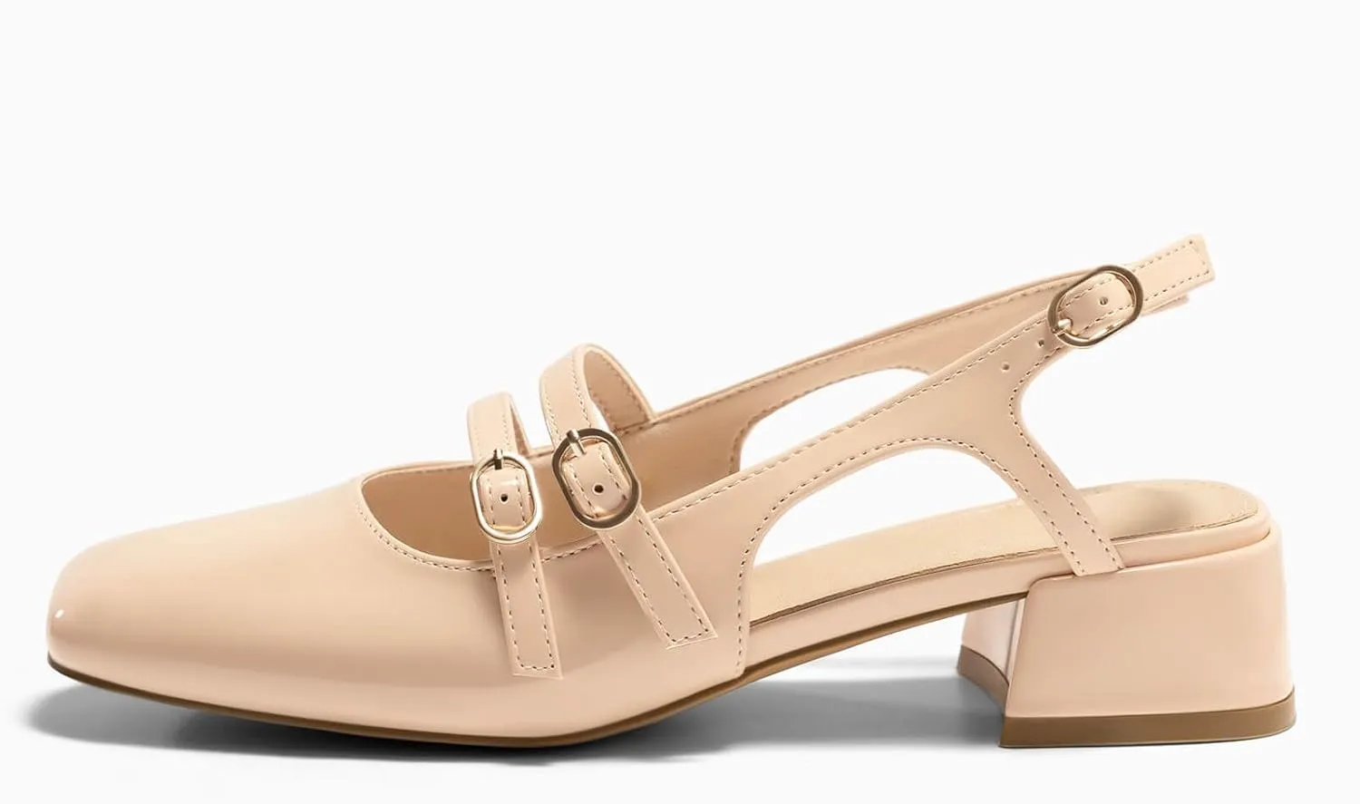 Coutgo Womens Mary Jane Chunky Low Heels Slingback Pumps Closed Square Toe Wedding Dress Shoes