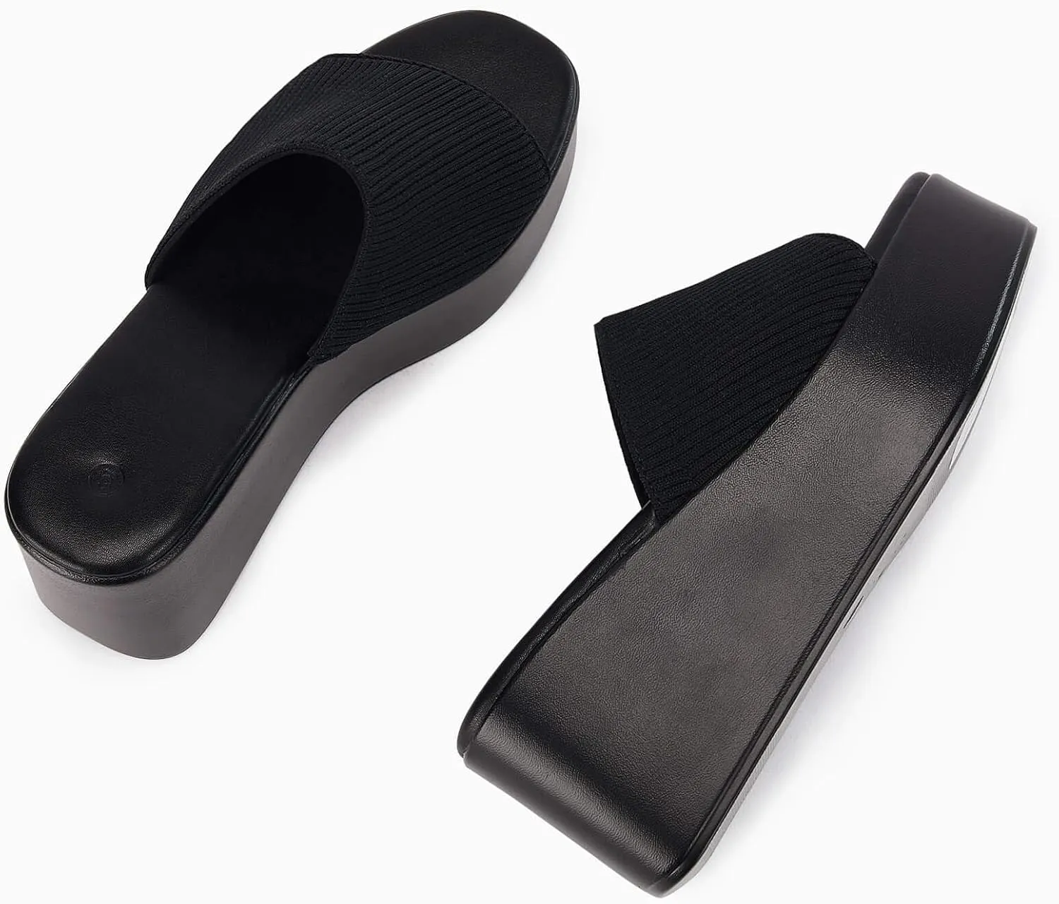 Coutgo Womens Platform Slides Sandals Square Open Toe Slip On Elastic Band Casual Lightweight Wedge Shoes