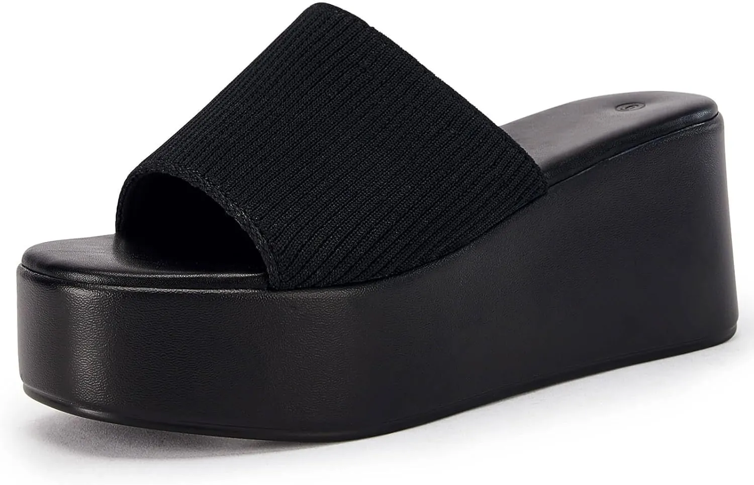 Coutgo Womens Platform Slides Sandals Square Open Toe Slip On Elastic Band Casual Lightweight Wedge Shoes