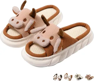 Cow Slippers for Women Men Indoor Cute Cotton Plush Home Couple Slippers Comfy Slides Outdoor Warm Winter Bedroom House Slippers Shoes Cozy Slip On Non-Slip Fuzzy Slippers