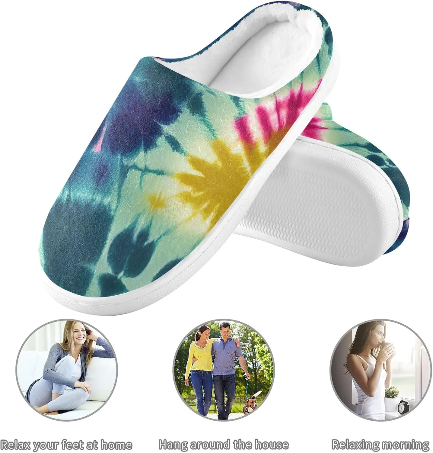 Cozy Slippers Tie Dye Rainbow Pink, Soft Home Slippers for Men with Memory Foam, Lightweight Non-Slip