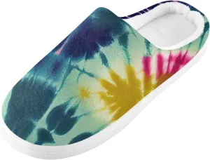 Cozy Slippers Tie Dye Rainbow Pink, Soft Home Slippers for Men with Memory Foam, Lightweight Non-Slip