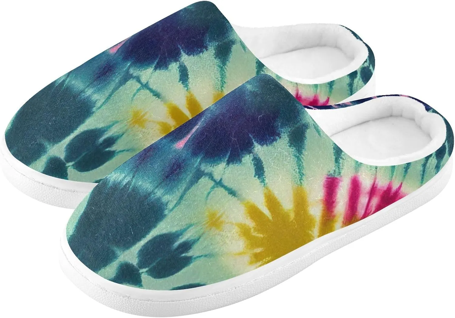 Cozy Slippers Tie Dye Rainbow Pink, Soft Home Slippers for Men with Memory Foam, Lightweight Non-Slip