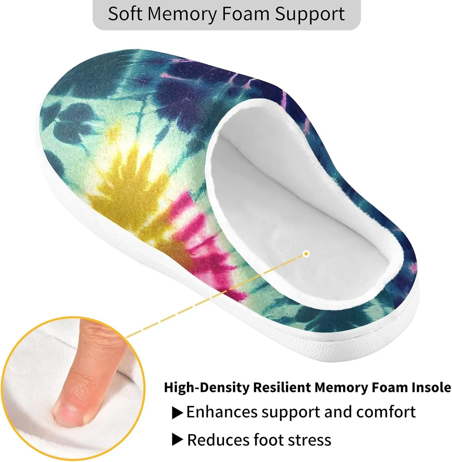 Cozy Slippers Tie Dye Rainbow Pink, Soft Home Slippers for Men with Memory Foam, Lightweight Non-Slip