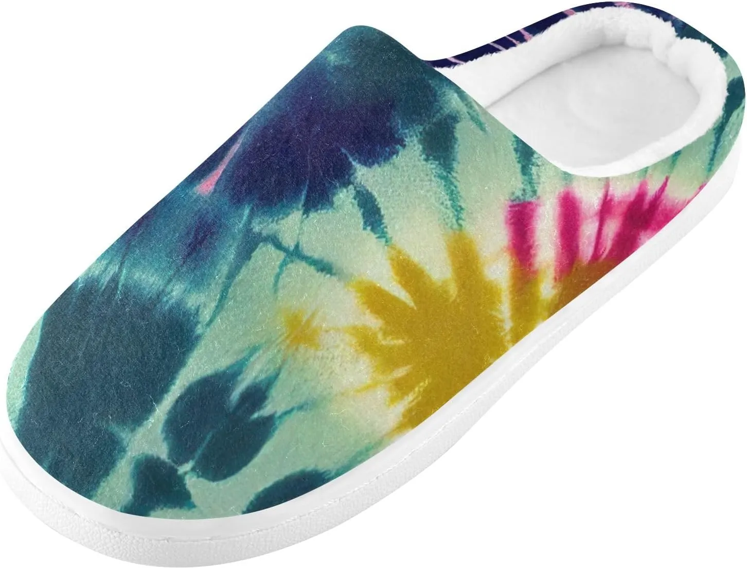 Cozy Slippers Tie Dye Rainbow Pink, Soft Home Slippers for Men with Memory Foam, Lightweight Non-Slip
