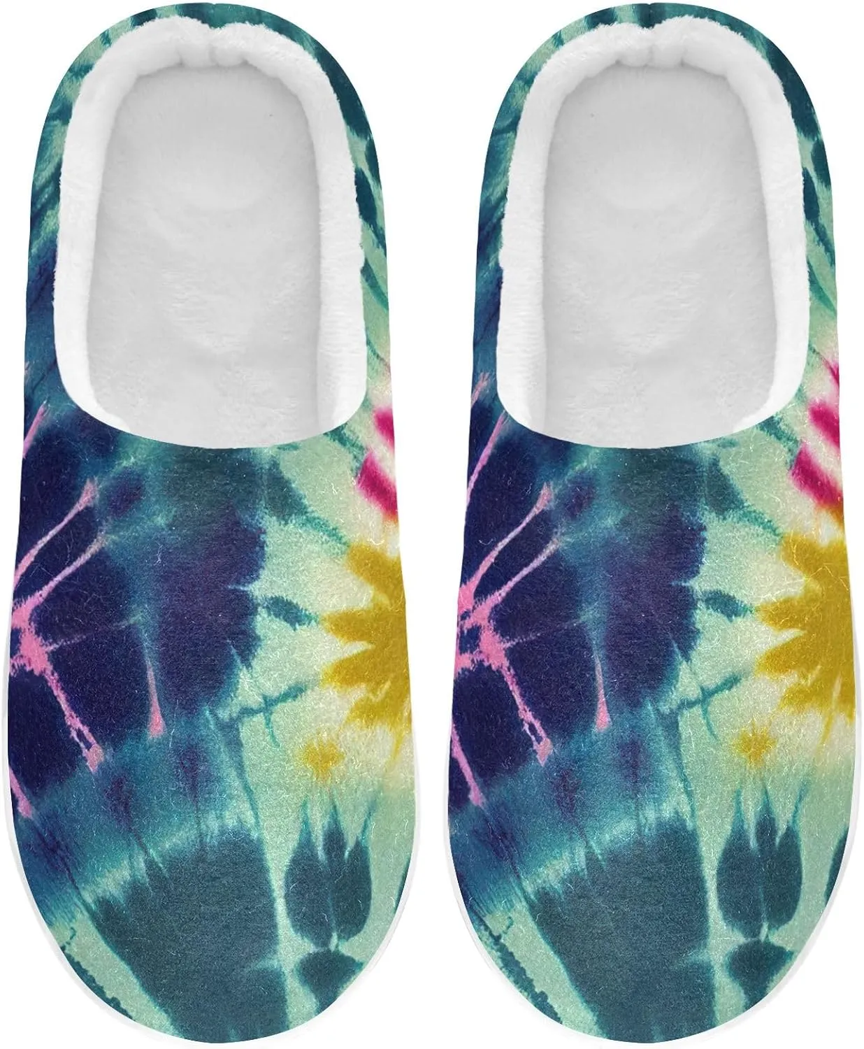 Cozy Slippers Tie Dye Rainbow Pink, Soft Home Slippers for Men with Memory Foam, Lightweight Non-Slip