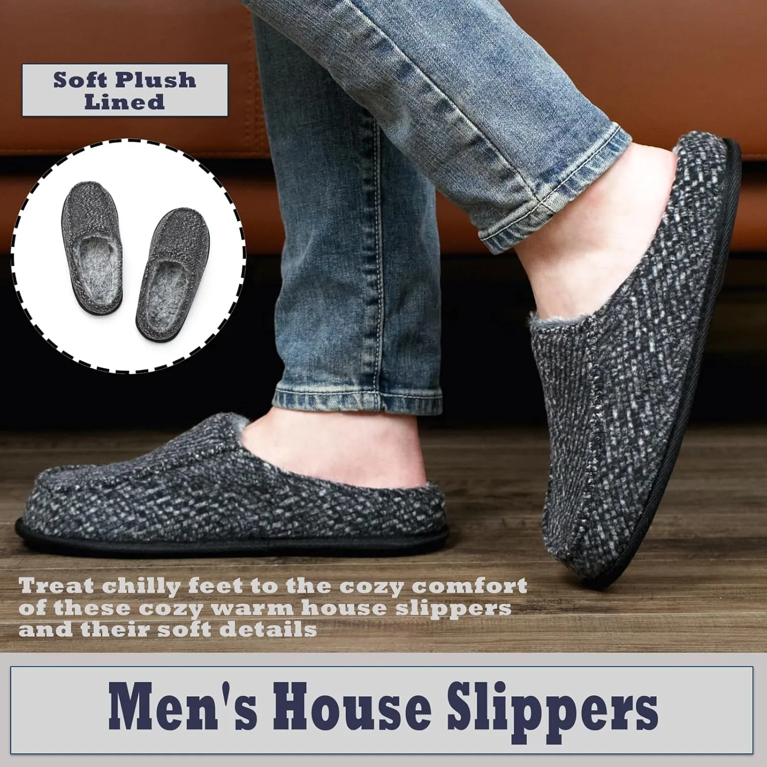 Cozylook Men's Slip-on Slippers, Memory Foam Padded House Moccasins, Non-Slip Sole Indoor/Outdoor, Soft Plush Lining, Cozy Gifts, Sizes 8-15