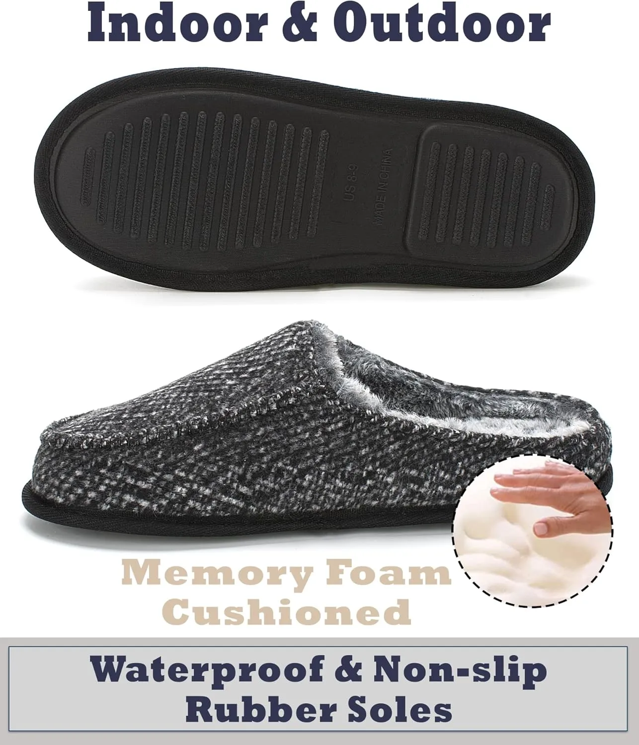 Cozylook Men's Slip-on Slippers, Memory Foam Padded House Moccasins, Non-Slip Sole Indoor/Outdoor, Soft Plush Lining, Cozy Gifts, Sizes 8-15