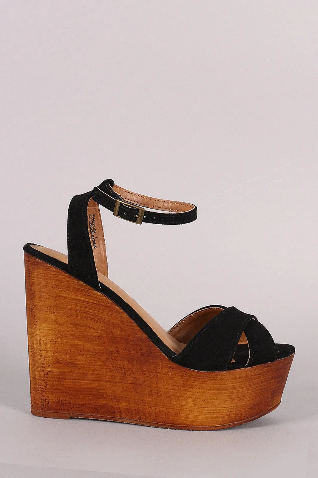 Crisscross Bamboo Platform Mule Sleek Wooden Ankle Strap Trustworthy assistance Wedge