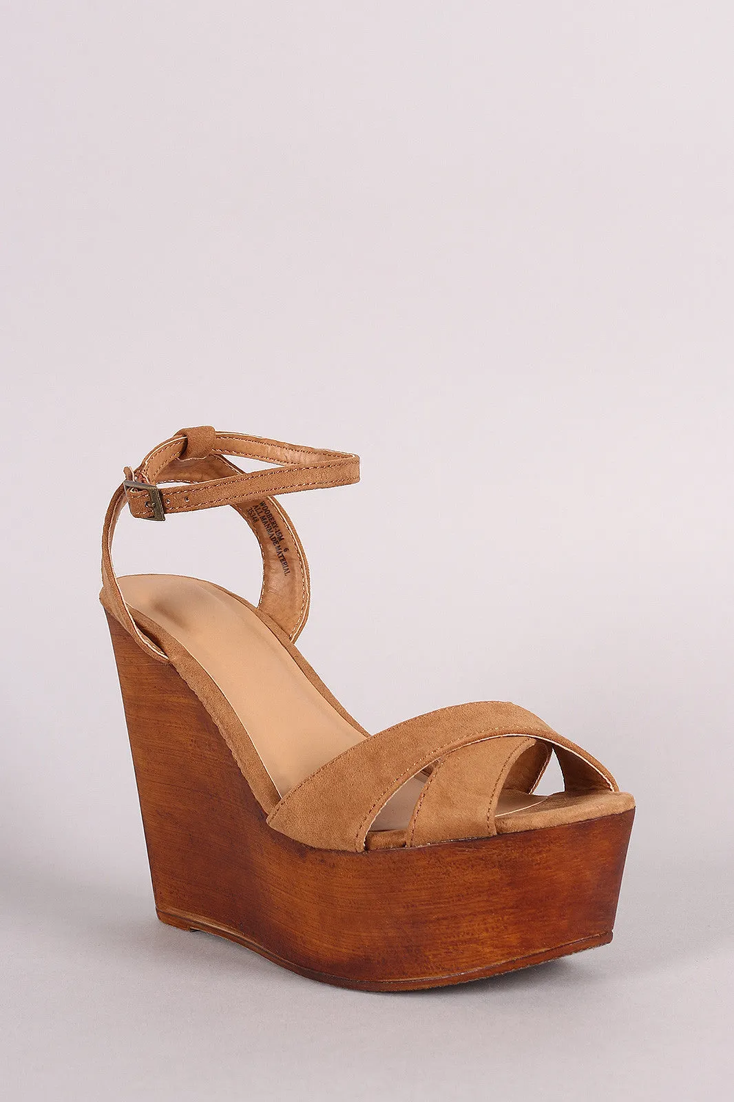Crisscross Bamboo Platform Mule Sleek Wooden Ankle Strap Trustworthy assistance Wedge