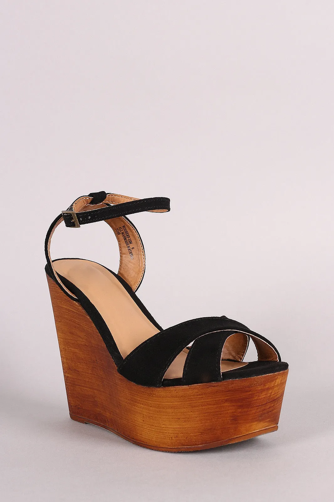 Crisscross Bamboo Platform Mule Sleek Wooden Ankle Strap Trustworthy assistance Wedge